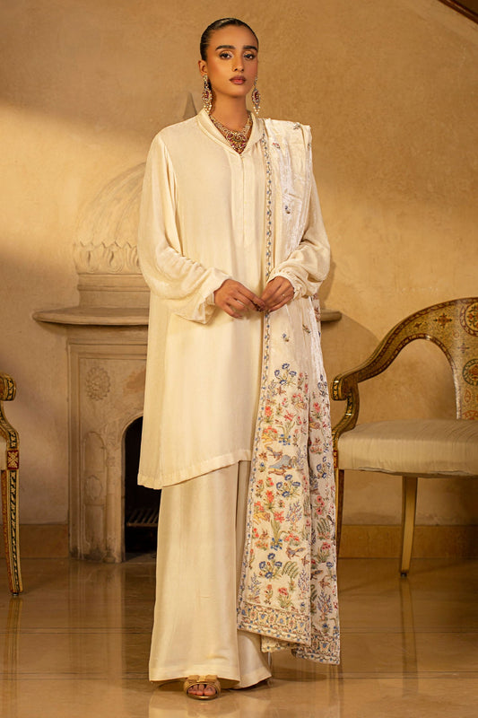 1 Piece Dyed & Embroidered Pure Velvet Shawl & Inner-mcp1430-1